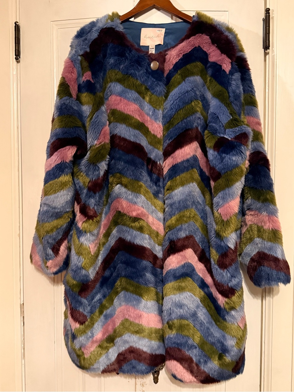 Hutch Multicolor Chevron Teddy Jacket - Blue Pink Olive Burgundy